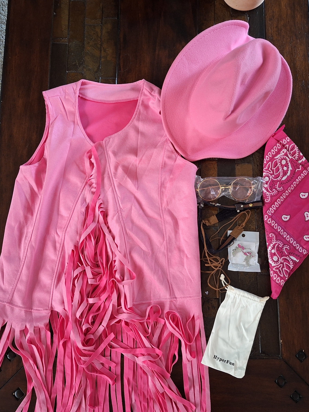 Pink Fringe Vest with Matching Pink Hat